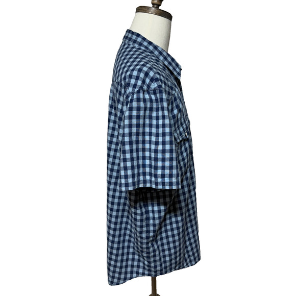 Lucky Brand Shirt Mens XXL Blue Linen Blend Plaid Pearl Snap Western Classic Fit - Picture 6 of 9